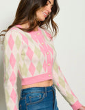 Pink Pearl Button Crop Sweater