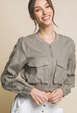 Gray Stone Linen Bomber Jacket