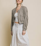 Gray Stone Linen Bomber Jacket