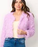 Lavender Fuzzy Open Front Jacket