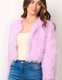 Lavender Fuzzy Open Front Jacket