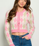 Pink Pearl Button Crop Sweater