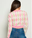 Pink Pearl Button Crop Sweater