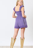 purple Denim Raw Hem Romper