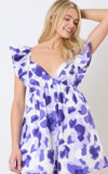 purple Floral Ruffled Romper