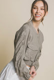 Gray Stone Linen Bomber Jacket