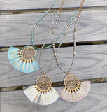 Long Gold Medallion Tassel Necklace