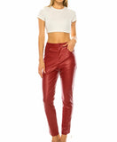 Red Pu Leather Pants